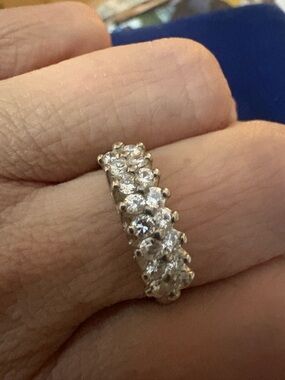 Sterling Silver 925 2 rows of  round CZ Ring Size 9 vintage